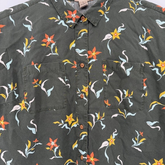 Duluth Trading Co Womens L Green Floral Tencel Button Up Shirt Casual Outdoor - Picture 3 of 11